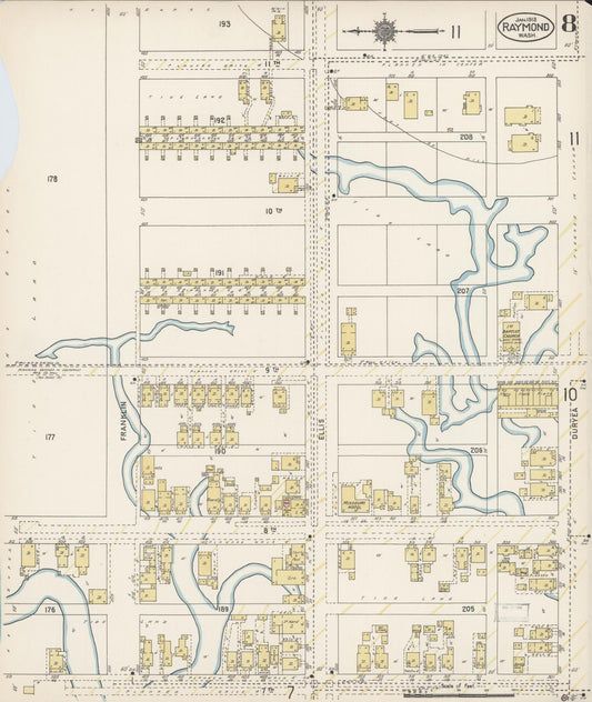 Sanborn Fire Insurance Map from Raymond, Pacific County, Washington (1913), Sheet #0008 - Historic Sanborn Fire Insurance Map Print, vintage old map wall art, antique decor, genealogy gift, Washington Washington map