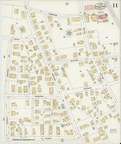 Sanborn Fire Insurance Map from Waltham, Middlesex County, Massachusetts (1897), Sheet #0011 - Historic Sanborn Fire Insurance Map Print, vintage old map wall art, antique decor, genealogy gift, Massachusetts Massachusetts map