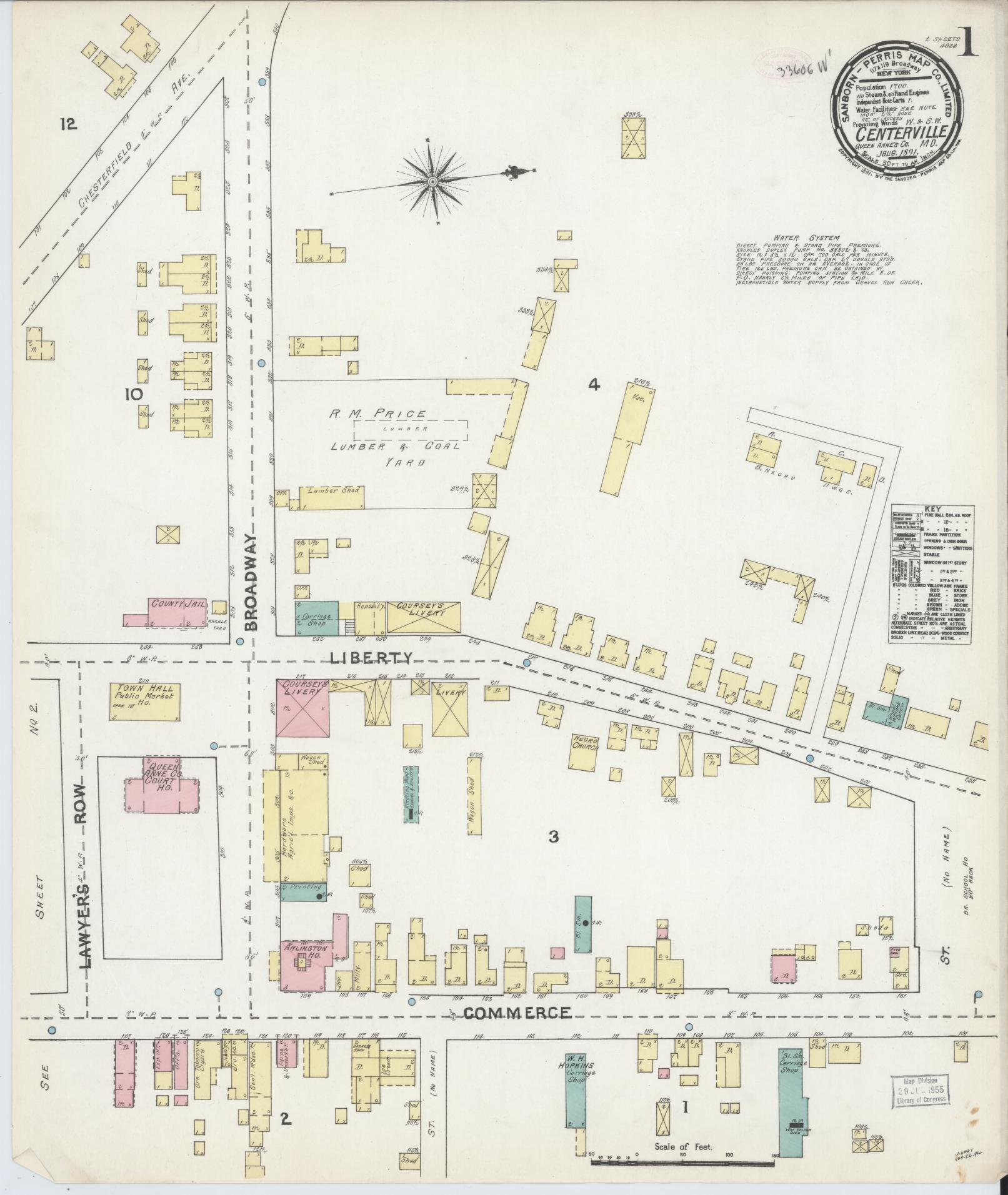 Sanborn Fire Insurance Map from Centreville, Queen Anne's County, Maryland (1891), Sheet #0001 - Historic Sanborn Fire Insurance Map Print, vintage old map wall art, antique decor, genealogy gift, Maryland Maryland map
