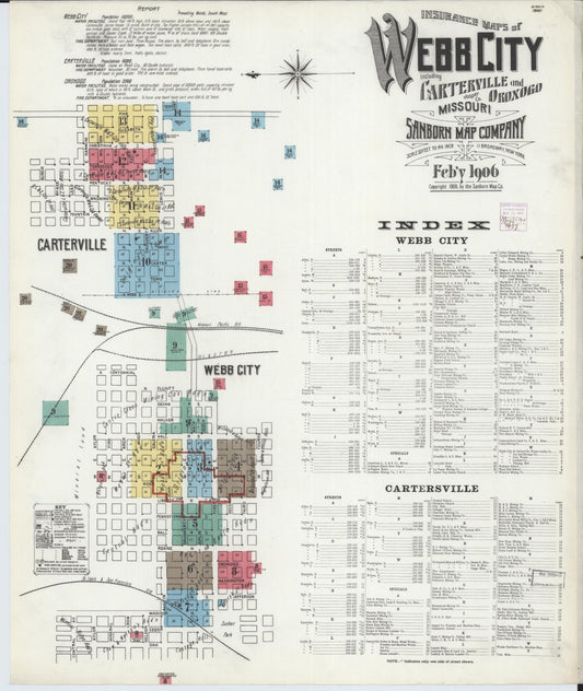 Sanborn Fire Insurance Map from Webb City, Jasper County, Missouri (1906), Sheet #0001 - Historic Sanborn Fire Insurance Map Print, vintage old map wall art, antique decor, genealogy gift, Missouri Missouri map