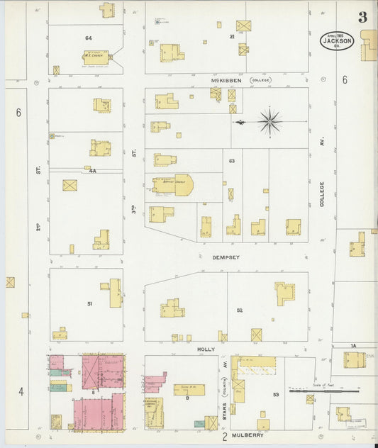 Sanborn Fire Insurance Map from Jackson, Butts County, Georgia (1905), Sheet #0003 - Historic Sanborn Fire Insurance Map Print, vintage old map wall art, antique decor, genealogy gift, Georgia Georgia map