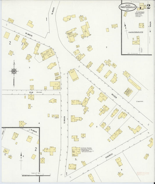 Sanborn Fire Insurance Map from Harpursville, Broome County, New York (1912), Sheet #0002 - Historic Sanborn Fire Insurance Map Print, vintage old map wall art, antique decor, genealogy gift, New York New York map