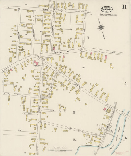 Sanborn Fire Insurance Map from Gardiner, Kennebec County, Maine (1922), Sheet #0011 - Historic Sanborn Fire Insurance Map Print, vintage old map wall art, antique decor, genealogy gift, Maine Maine map