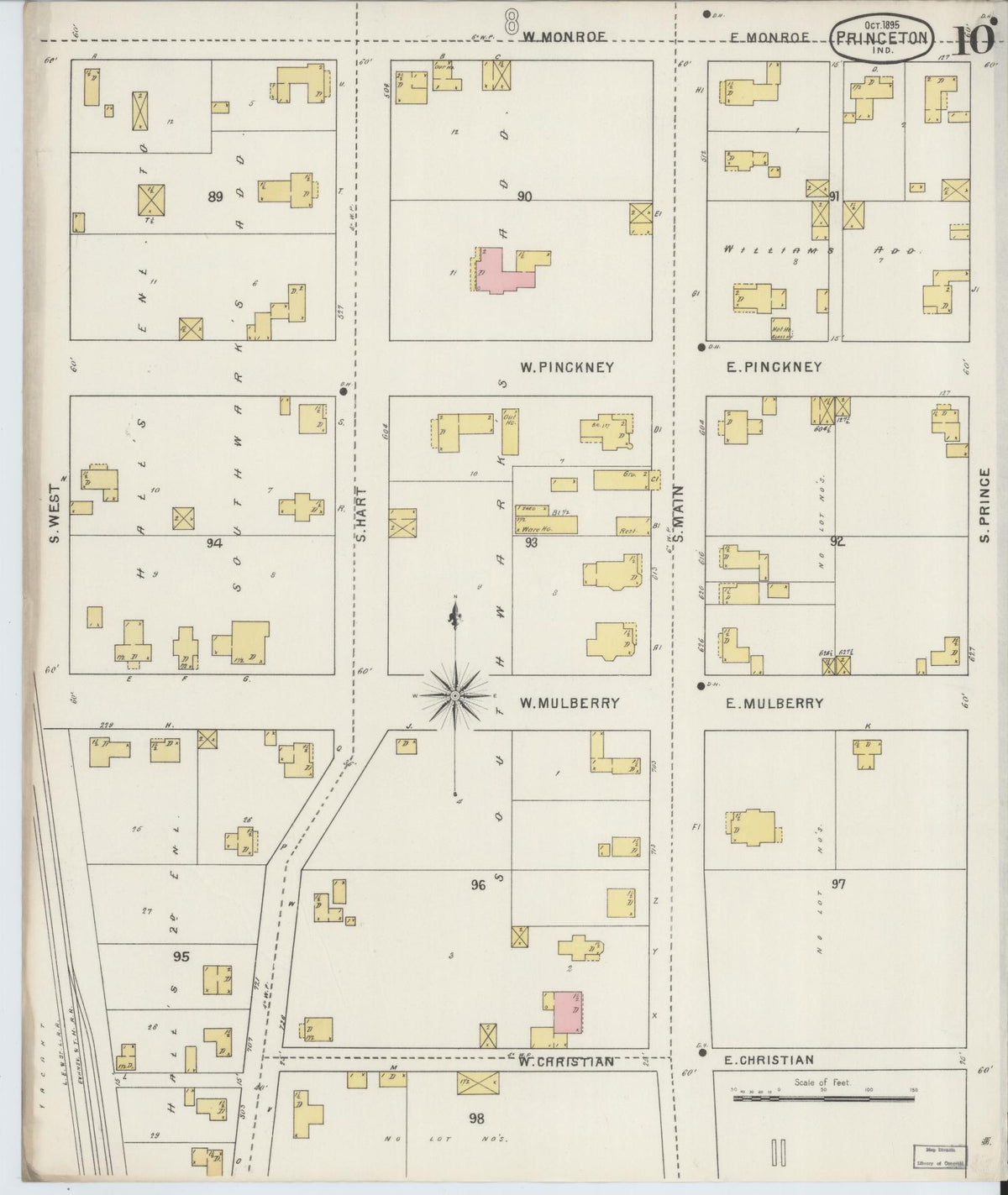 Sanborn Fire Insurance Map from Princeton, Gibson County, Indiana (1895), Sheet #0010 - Historic Sanborn Fire Insurance Map Print, vintage old map wall art, antique decor, genealogy gift, Indiana Indiana map