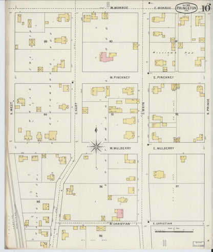 Sanborn Fire Insurance Map from Princeton, Gibson County, Indiana (1895), Sheet #0010 - Historic Sanborn Fire Insurance Map Print, vintage old map wall art, antique decor, genealogy gift, Indiana Indiana map