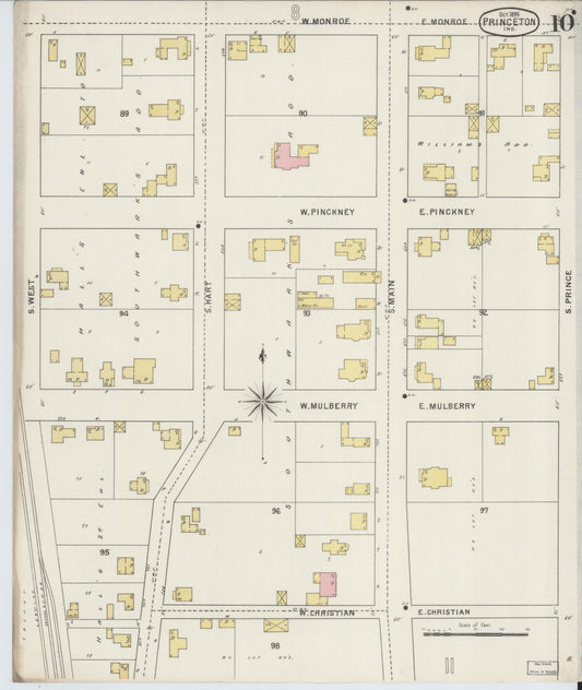 Sanborn Fire Insurance Map from Princeton, Gibson County, Indiana (1895), Sheet #0010 - Historic Sanborn Fire Insurance Map Print, vintage old map wall art, antique decor, genealogy gift, Indiana Indiana map