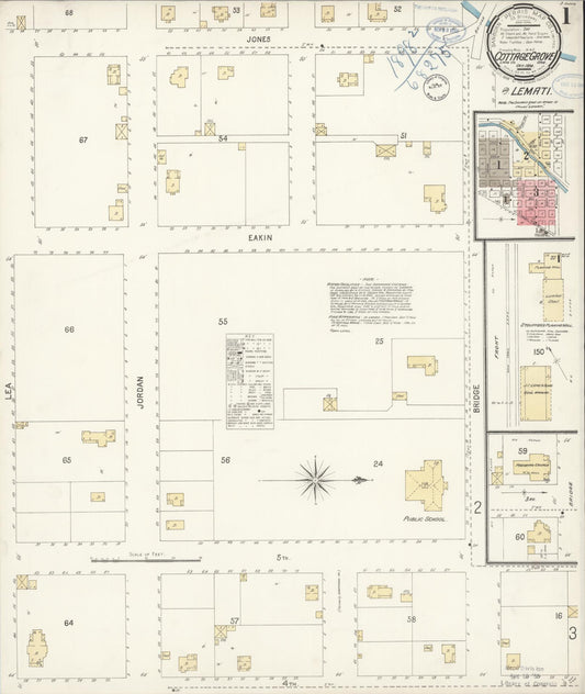 Sanborn Fire Insurance Map from Cottage Grove, Lane County, Oregon (1898), Sheet #0001 - Complete Map Set gallery image, historic Sanborn map, vintage wall art, Oregon Oregon