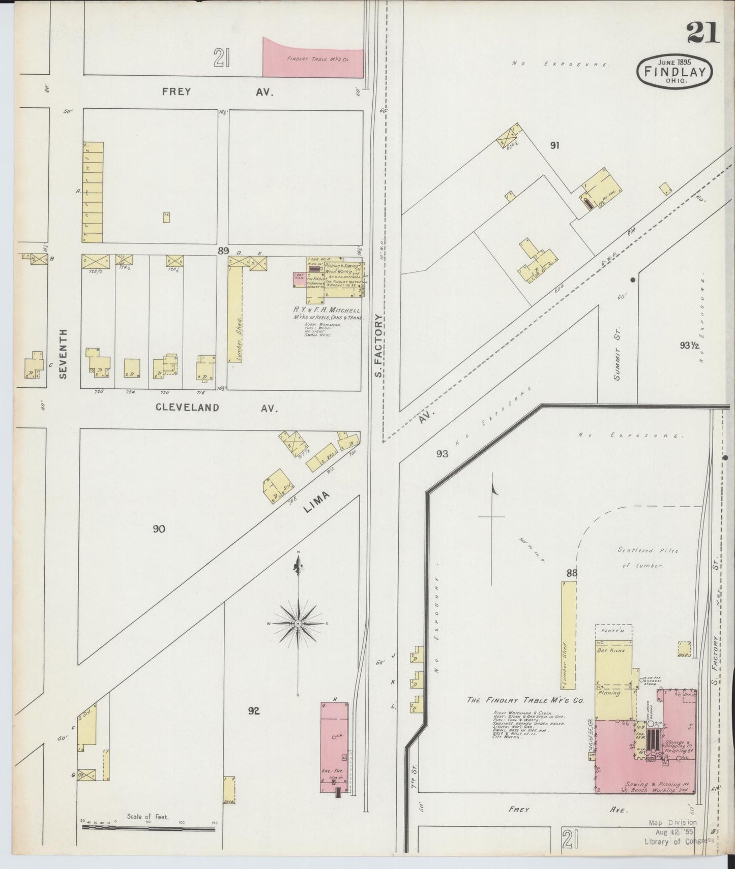 Sanborn Fire Insurance Map from Findlay, Hancock County, Ohio (1895), Sheet #0021 - Historic Sanborn Fire Insurance Map Print, vintage old map wall art, antique decor, genealogy gift, Ohio Ohio map