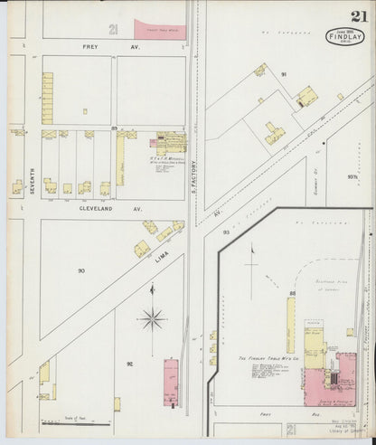 Sanborn Fire Insurance Map from Findlay, Hancock County, Ohio (1895), Sheet #0021 - Historic Sanborn Fire Insurance Map Print, vintage old map wall art, antique decor, genealogy gift, Ohio Ohio map