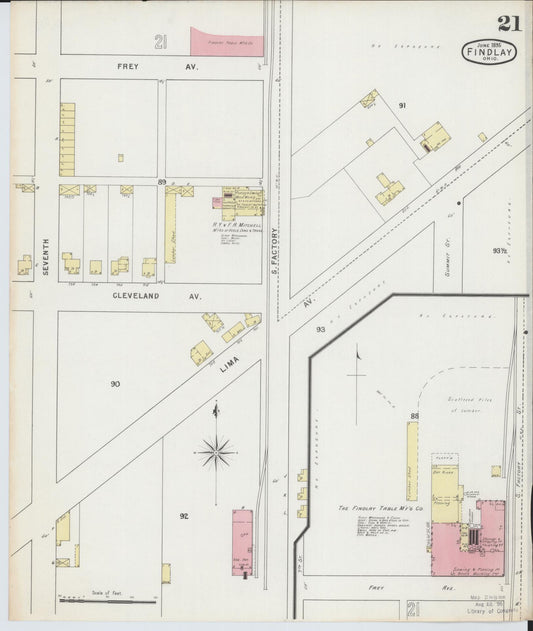 Sanborn Fire Insurance Map from Findlay, Hancock County, Ohio (1895), Sheet #0021 - Historic Sanborn Fire Insurance Map Print, vintage old map wall art, antique decor, genealogy gift, Ohio Ohio map