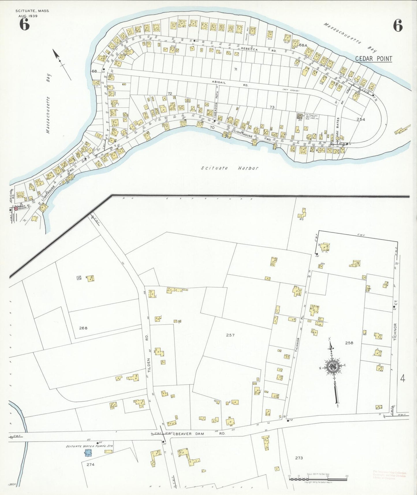 Sanborn Fire Insurance Map from Scituate, Plymouth County, Massachusetts (1939), Sheet #0006 - Historic Sanborn Fire Insurance Map Print, vintage old map wall art, antique decor, genealogy gift, Massachusetts Massachusetts map
