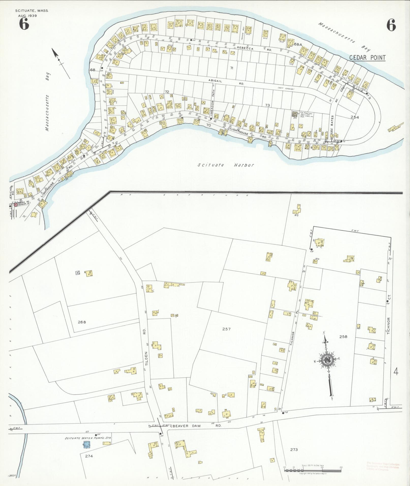 Sanborn Fire Insurance Map from Scituate, Plymouth County, Massachusetts (1939), Sheet #0006 - Historic Sanborn Fire Insurance Map Print, vintage old map wall art, antique decor, genealogy gift, Massachusetts Massachusetts map