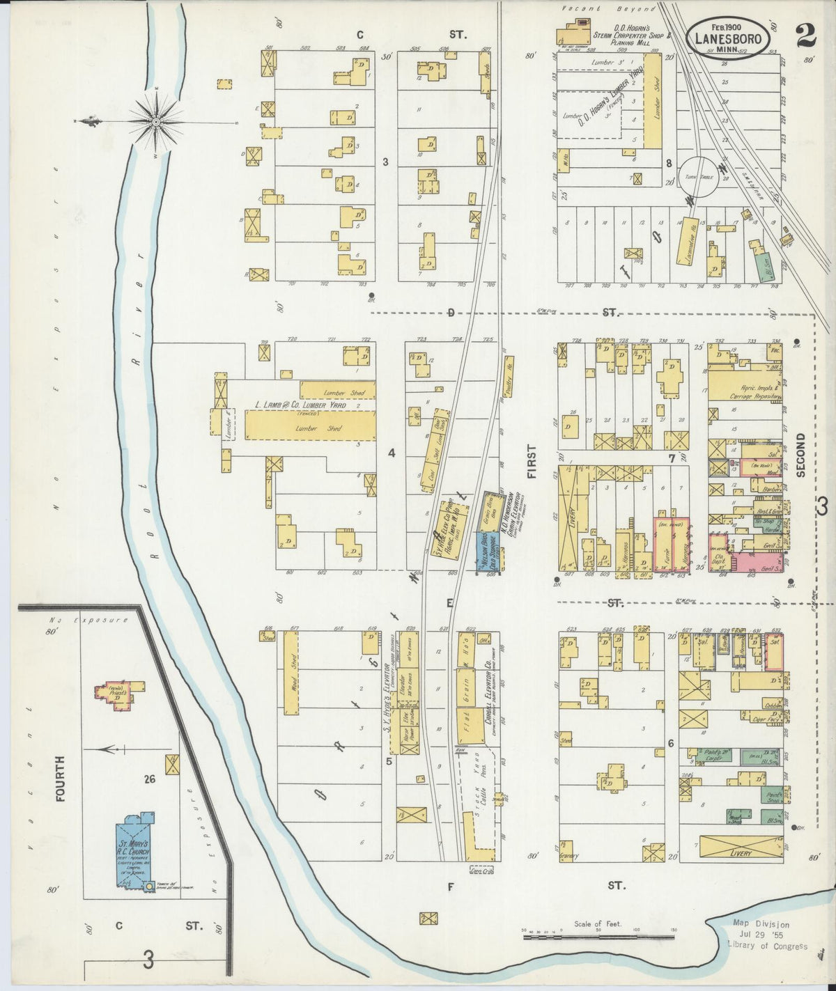 Sanborn Fire Insurance Map from Lanesboro, Fillmore County, Minnesota (1900), Sheet #0002 - Historic Sanborn Fire Insurance Map Print, vintage old map wall art, antique decor, genealogy gift, Minnesota Minnesota map
