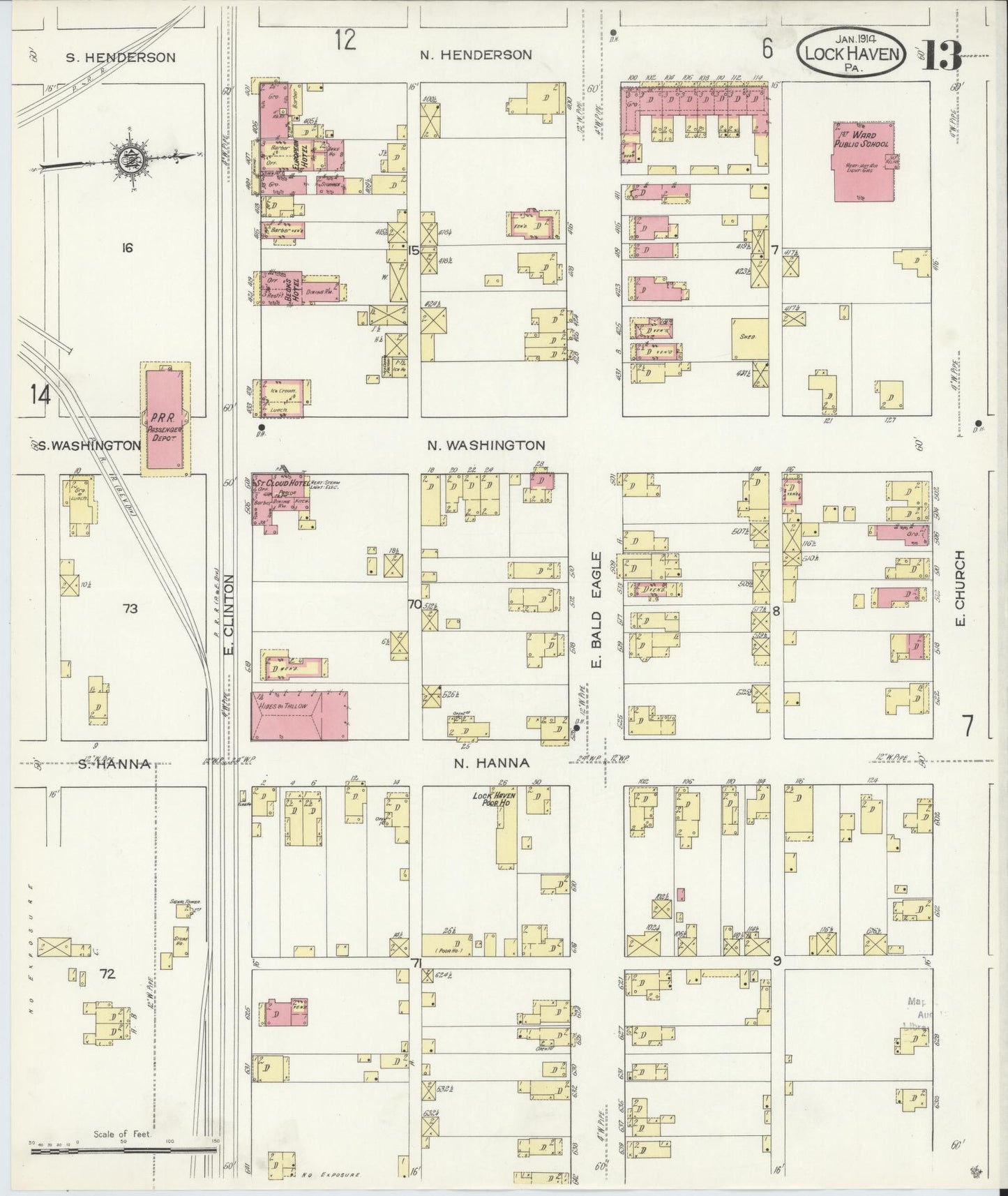 Sanborn Fire Insurance Map from Lock Haven, Clinton County, Pennsylvania (1914), Sheet #0013 - Complete Map Set gallery image, historic Sanborn map, vintage wall art, Pennsylvania Pennsylvania