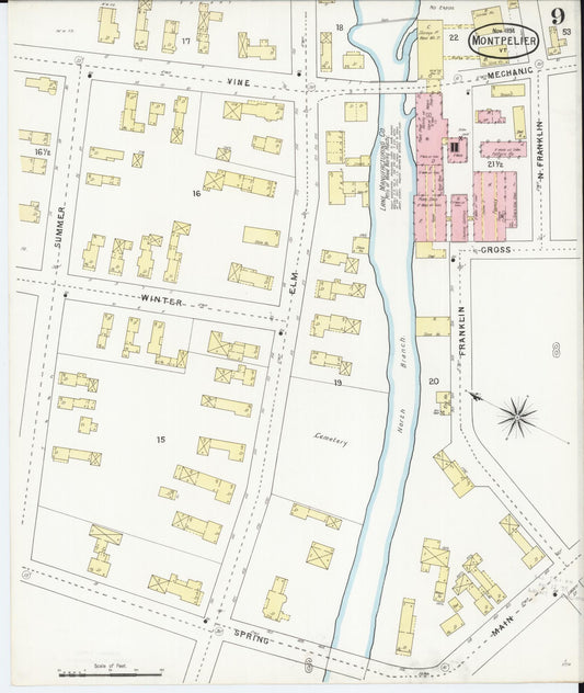 Sanborn Fire Insurance Map from Montpelier, Washington County, Vermont (1894), Sheet #0009 - Historic Sanborn Fire Insurance Map Print, vintage old map wall art, antique decor, genealogy gift, Vermont Vermont map