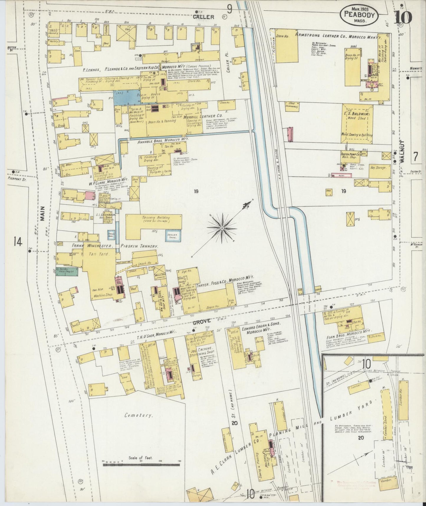 Sanborn Fire Insurance Map from Peabody, Essex County, Massachusetts (1903), Sheet #0010 - Historic Sanborn Fire Insurance Map Print, vintage old map wall art, antique decor, genealogy gift, Massachusetts Massachusetts map