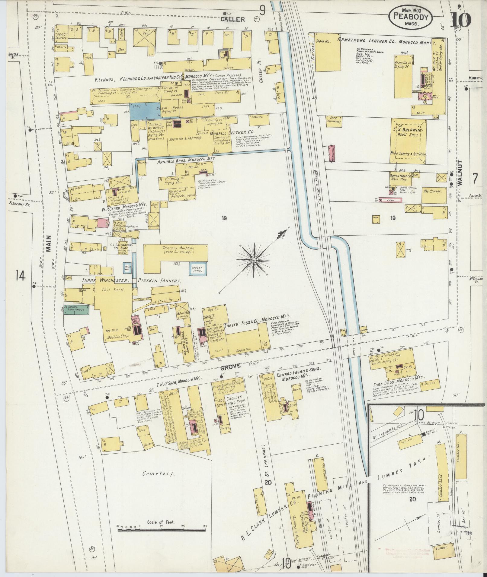 Sanborn Fire Insurance Map from Peabody, Essex County, Massachusetts (1903), Sheet #0010 - Historic Sanborn Fire Insurance Map Print, vintage old map wall art, antique decor, genealogy gift, Massachusetts Massachusetts map