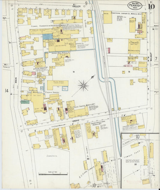 Sanborn Fire Insurance Map from Peabody, Essex County, Massachusetts (1903), Sheet #0010 - Historic Sanborn Fire Insurance Map Print, vintage old map wall art, antique decor, genealogy gift, Massachusetts Massachusetts map