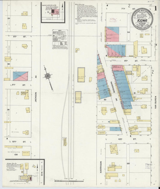 Sanborn Fire Insurance Map from Kiowa, Pittsburg County, Oklahoma (1911), Sheet #0001 - Historic Sanborn Fire Insurance Map Print, vintage old map wall art, antique decor, genealogy gift, Oklahoma Oklahoma map