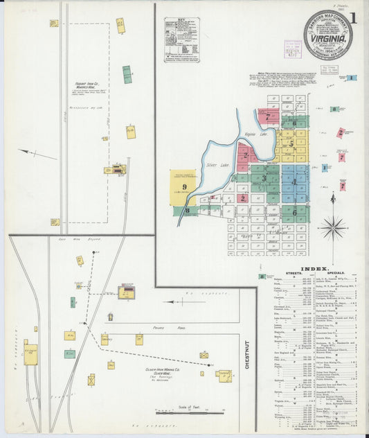 Sanborn Fire Insurance Map from Virginia, Saint Louis County, Minnesota (1904), Sheet #0001 - Historic Sanborn Fire Insurance Map Print, vintage old map wall art, antique decor, genealogy gift, Minnesota Minnesota map