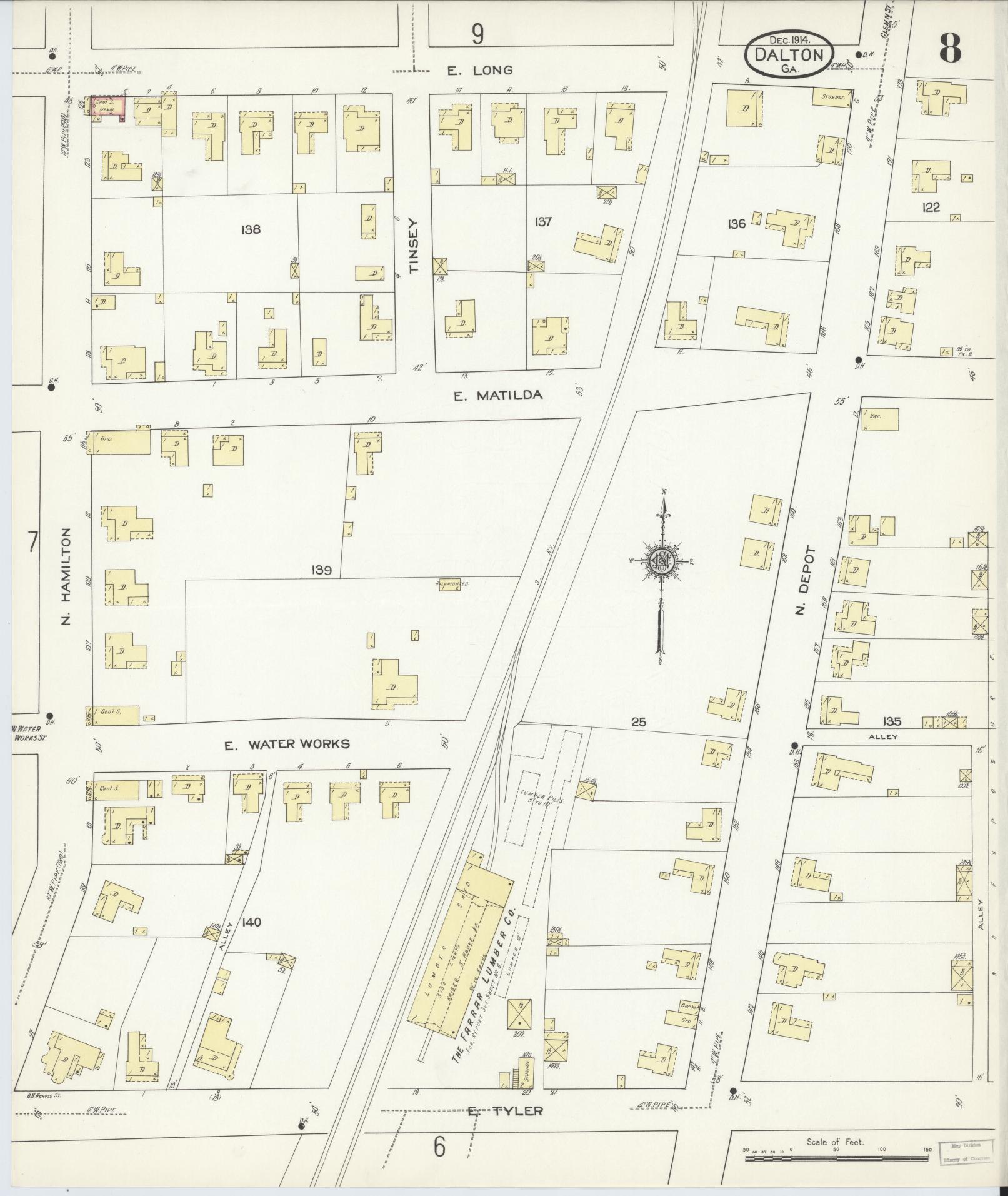 Sanborn Fire Insurance Map from Dalton, Whitfield County, Georgia (1914), Sheet #0008 - Complete Map Set gallery image, historic Sanborn map, vintage wall art, Georgia Georgia