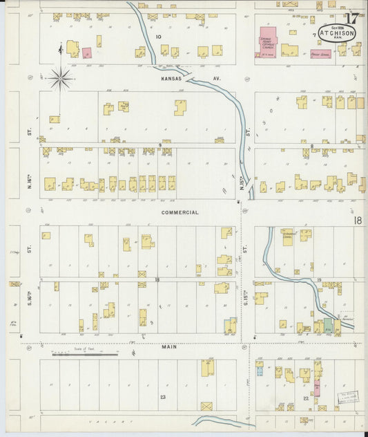 Sanborn Fire Insurance Map from Atchison, Atchison County, Kansas (1896), Sheet #0017 - Historic Sanborn Fire Insurance Map Print, vintage old map wall art, antique decor, genealogy gift, Kansas Kansas map