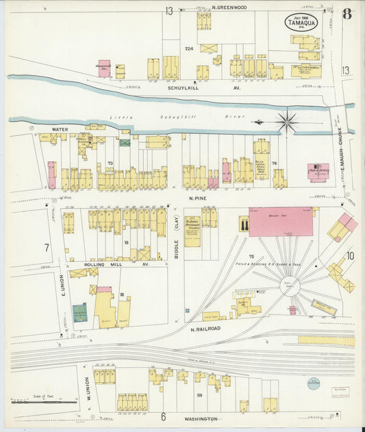 Sanborn Fire Insurance Map from Tamaqua, Schuylkill County, Pennsylvania (1908), Sheet #0008 - Historic Sanborn Fire Insurance Map Print, vintage old map wall art, antique decor, genealogy gift, Pennsylvania Pennsylvania map