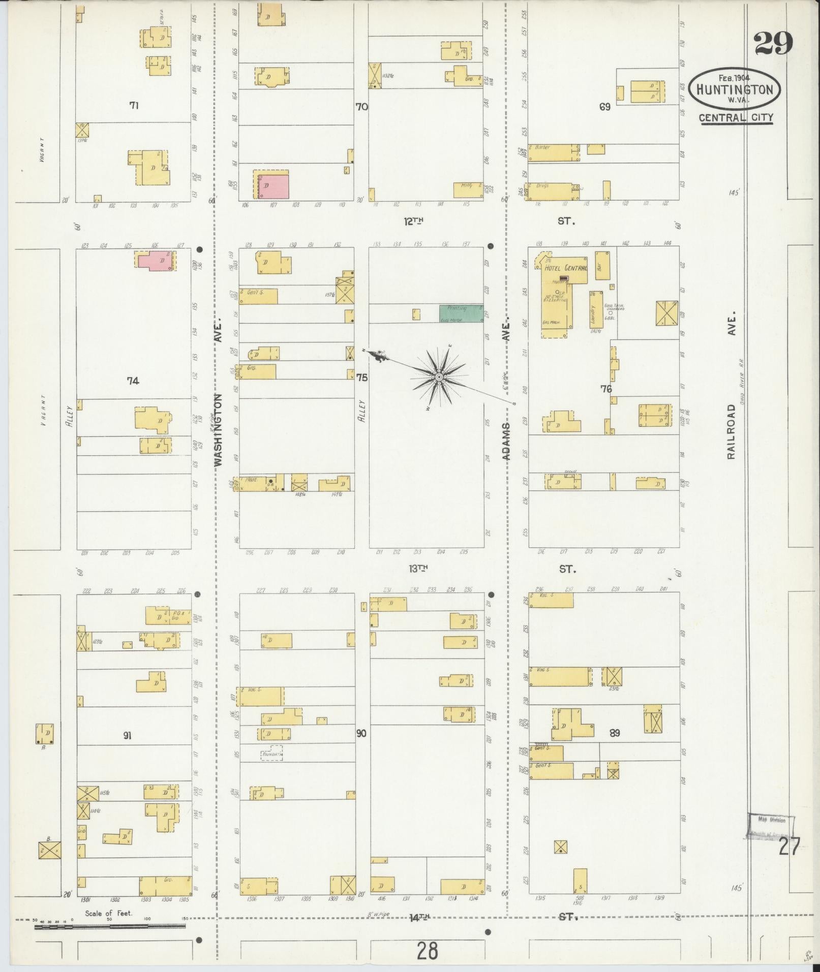 Sanborn Fire Insurance Map from Huntington, Cabell County, West Virginia (1904), Sheet #0029 - Complete Map Set gallery image, historic Sanborn map, vintage wall art, West Virginia West Virginia