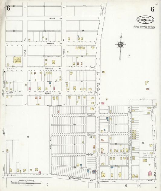 Sanborn Fire Insurance Map from Springdale, Allegheny County, Pennsylvania (1924), Sheet #0006 - Historic Sanborn Fire Insurance Map Print, vintage old map wall art, antique decor, genealogy gift, Pennsylvania Pennsylvania map