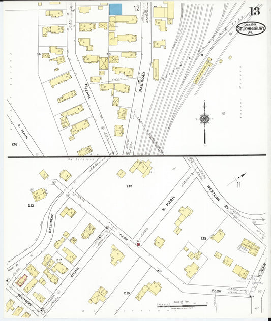 Sanborn Fire Insurance Map from Saint Johnsbury, Caledonia County, Vermont (1919), Sheet #0013 - Historic Sanborn Fire Insurance Map Print, vintage old map wall art, antique decor, genealogy gift, Vermont Vermont map