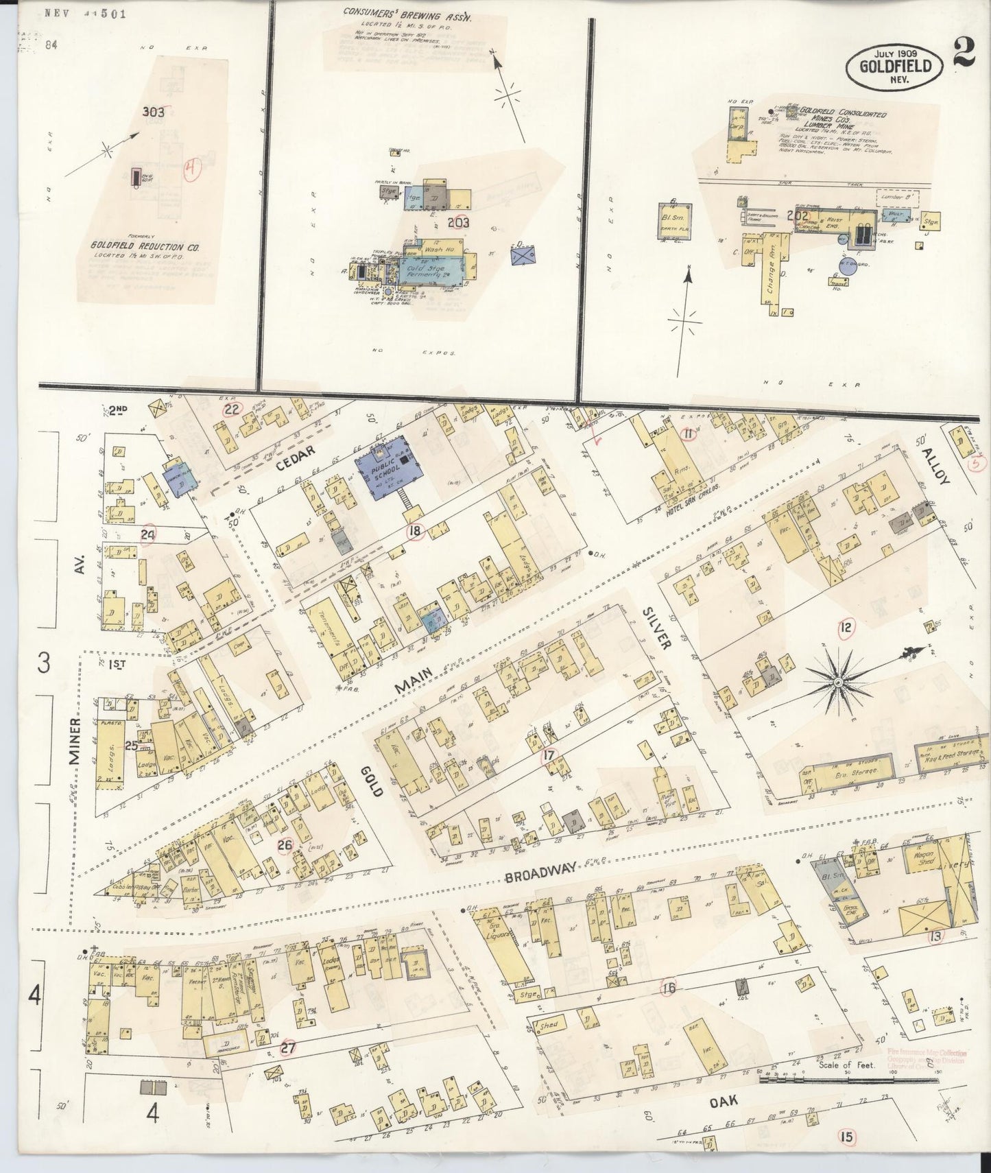 Sanborn Fire Insurance Map from Goldfield, Esmeralda County, Nevada (1917), Sheet #0002 - Complete Map Set gallery image, historic Sanborn map, vintage wall art, Nevada Nevada