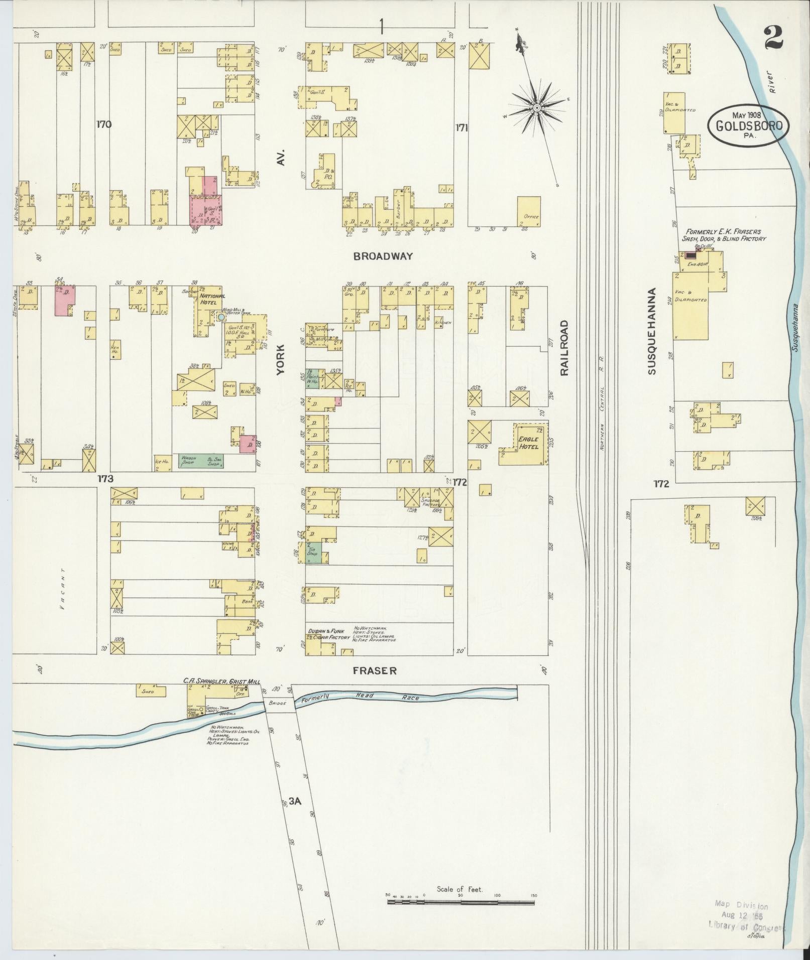 Sanborn Fire Insurance Map from Goldsboro, York County, Pennsylvania (1908), Sheet #0002 - Historic Sanborn Fire Insurance Map Print, vintage old map wall art, antique decor, genealogy gift, Pennsylvania Pennsylvania map