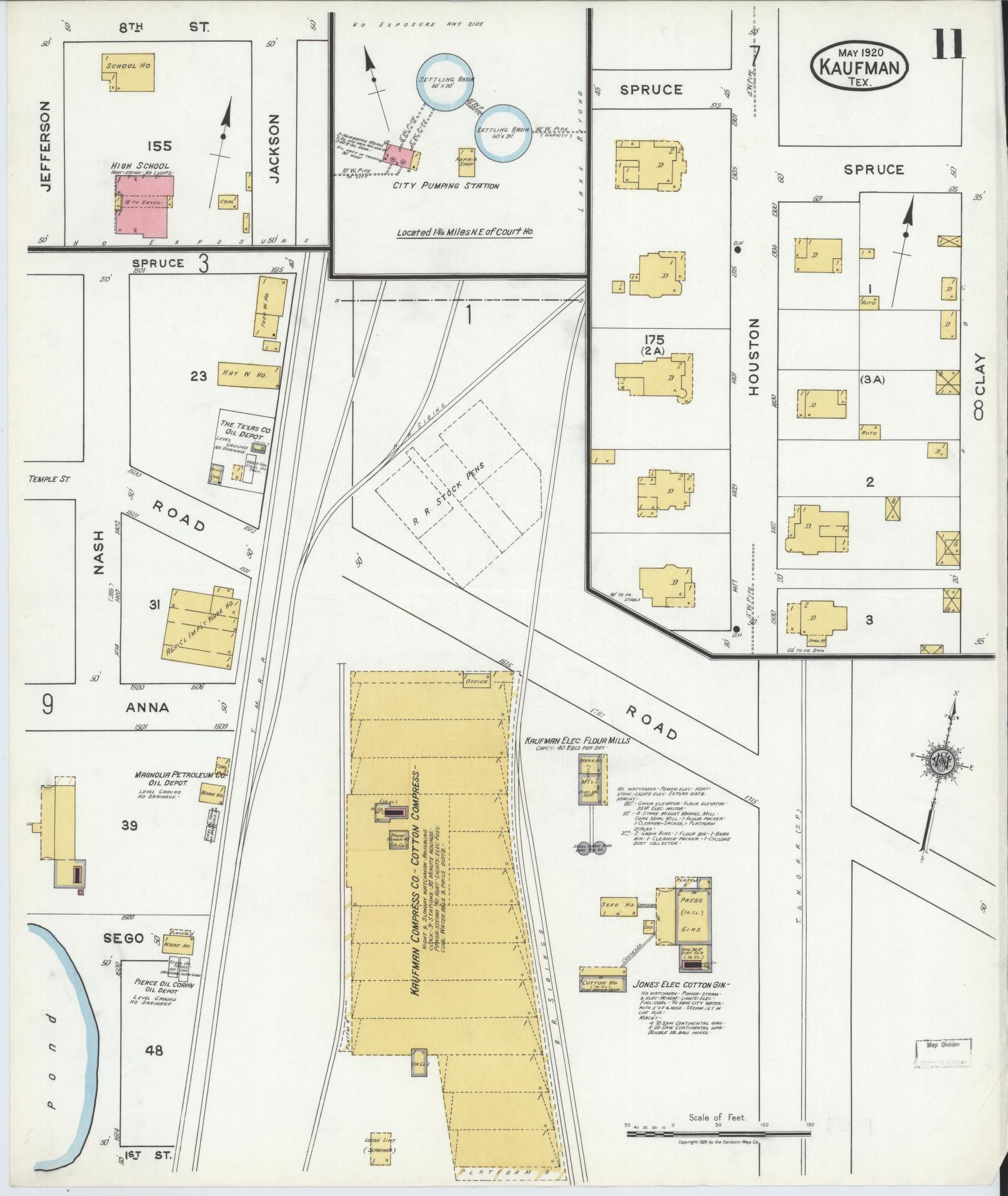 Sanborn Fire Insurance Map from Kaufman, Kaufman County, Texas (1920), Sheet #0011 - Historic Sanborn Fire Insurance Map Print, vintage old map wall art, antique decor, genealogy gift, Texas Texas map