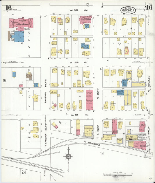 Sanborn Fire Insurance Map from Mitchell, Davison County, South Dakota (1923), Sheet #0016 - Historic Sanborn Fire Insurance Map Print, vintage old map wall art, antique decor, genealogy gift, South Dakota South Dakota map