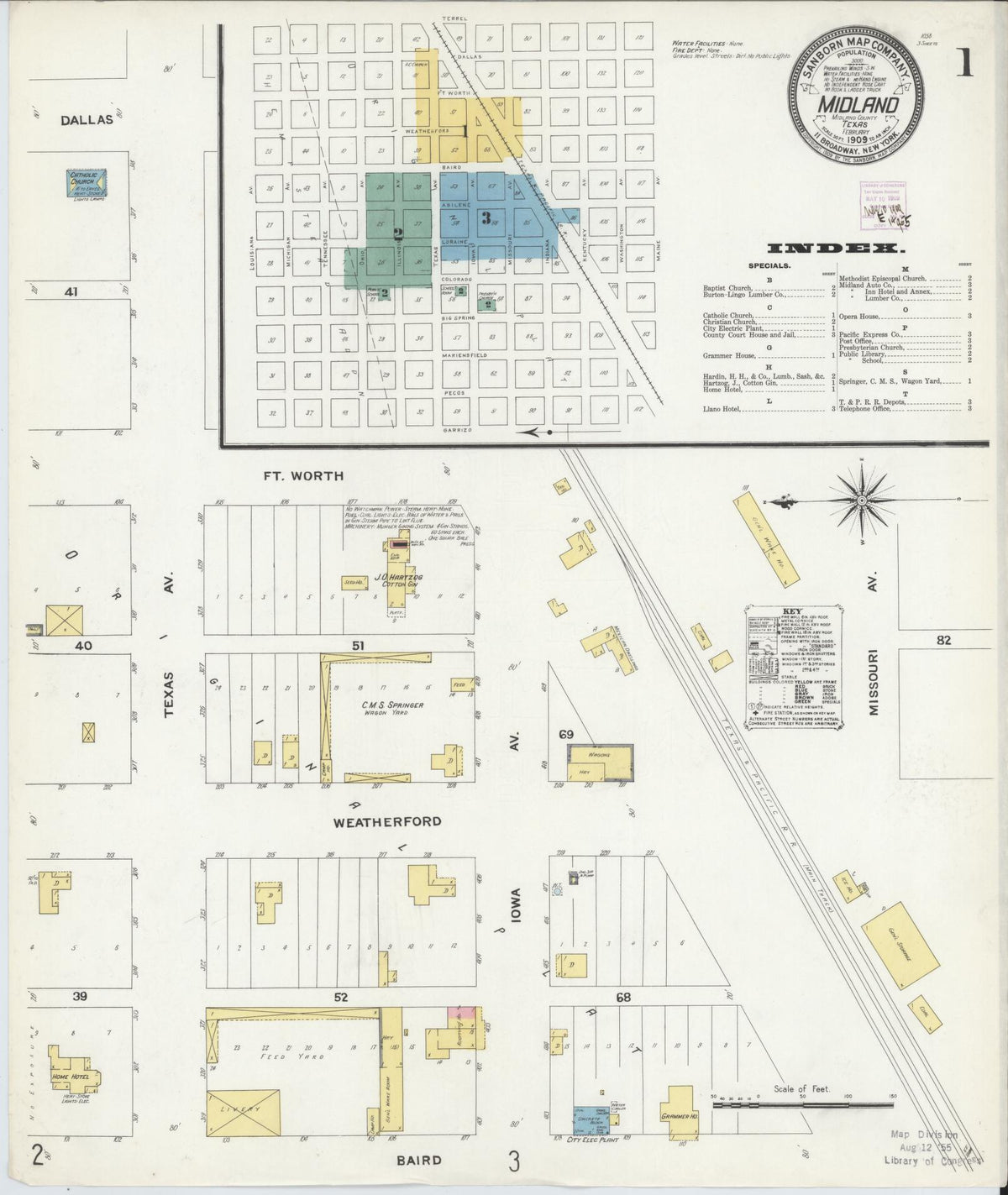 Sanborn Fire Insurance Map from Midland, Midland County, Texas (1909), Sheet #0001 - Complete Map Set gallery image, historic Sanborn map, vintage wall art, Texas Texas