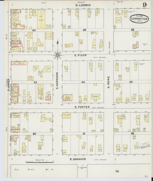 Sanborn Fire Insurance Map from Ludington, Mason County, Michigan (1890), Sheet #0009 - Historic Sanborn Fire Insurance Map Print, vintage old map wall art, antique decor, genealogy gift, Michigan Michigan map