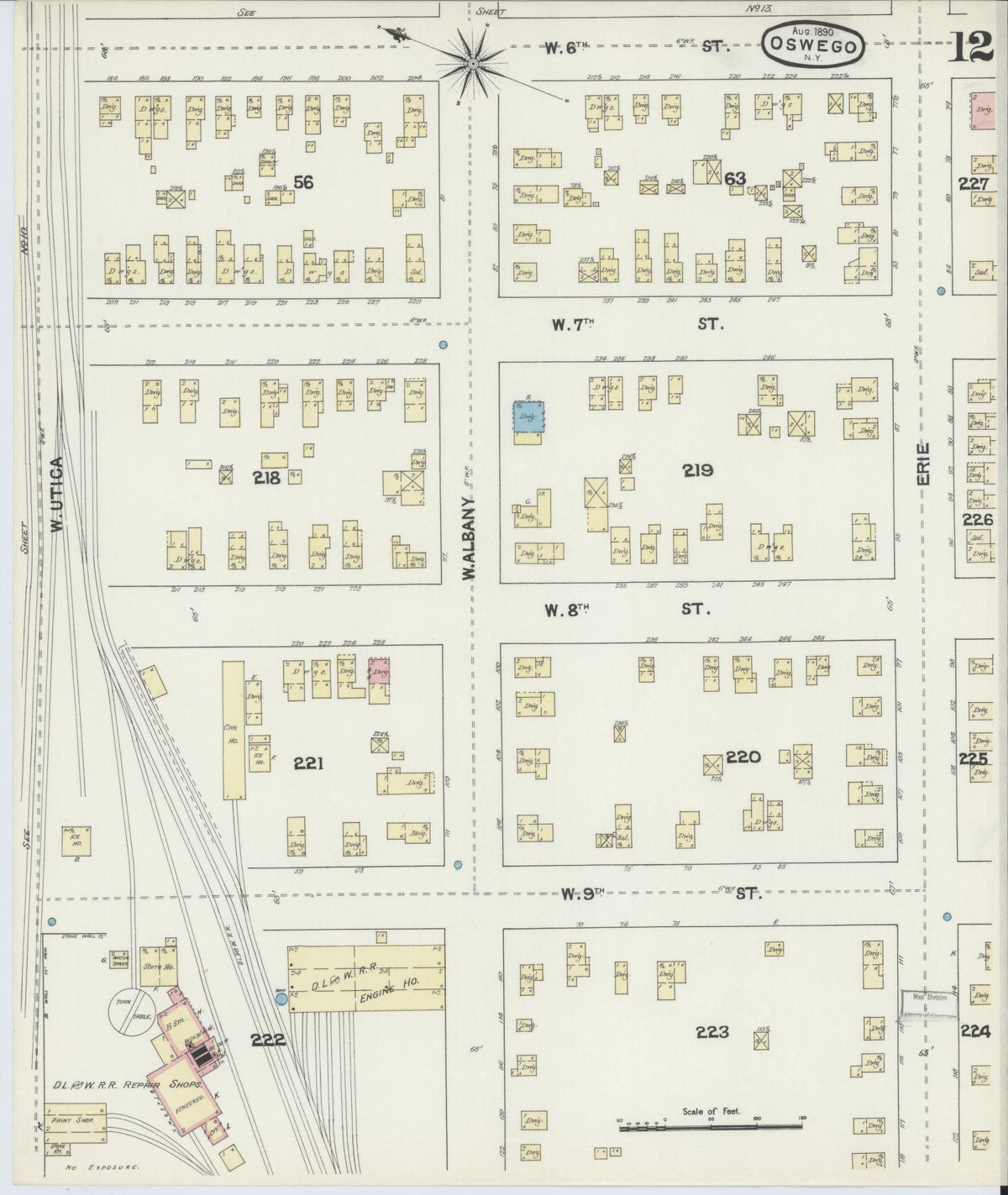 Sanborn Fire Insurance Map from Oswego, Oswego County, New York (1890), Sheet #0012 - Historic Sanborn Fire Insurance Map Print, vintage old map wall art, antique decor, genealogy gift, New York New York map