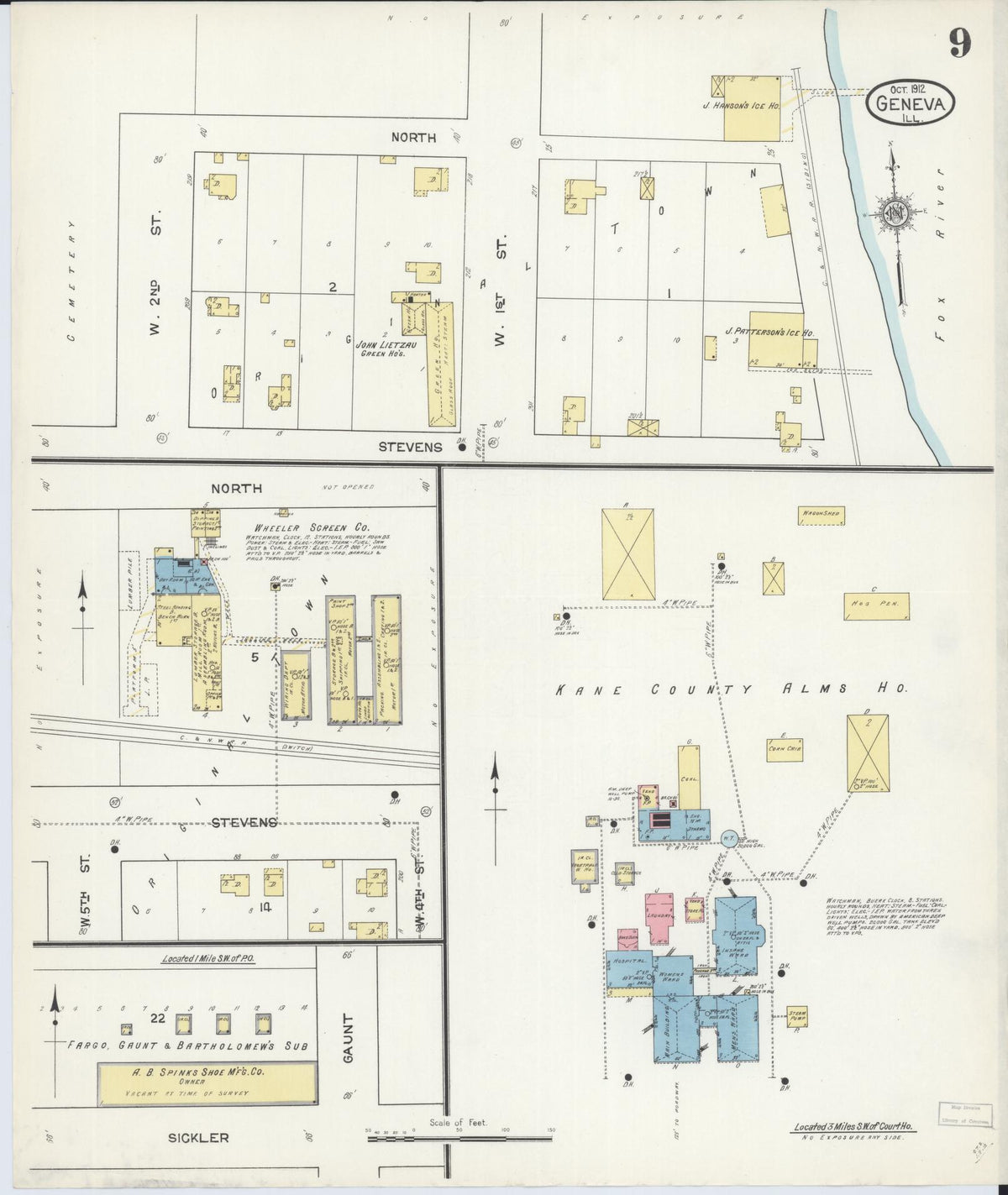 Sanborn Fire Insurance Map from Geneva, Kane County, Illinois (1912), Sheet #0009 - Complete Map Set gallery image, historic Sanborn map, vintage wall art, Illinois Illinois