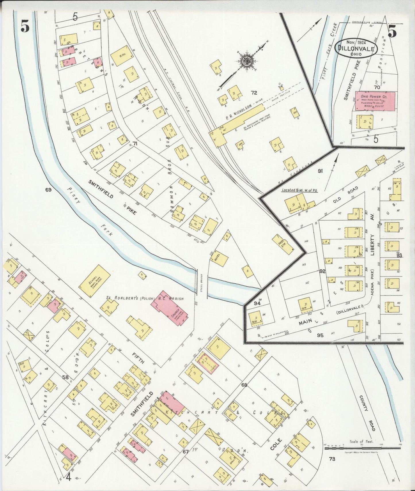 Sanborn Fire Insurance Map from Dillonvale, Jefferson County, Ohio (1924), Sheet #0005 - Historic Sanborn Fire Insurance Map Print, vintage old map wall art, antique decor, genealogy gift, Ohio Ohio map