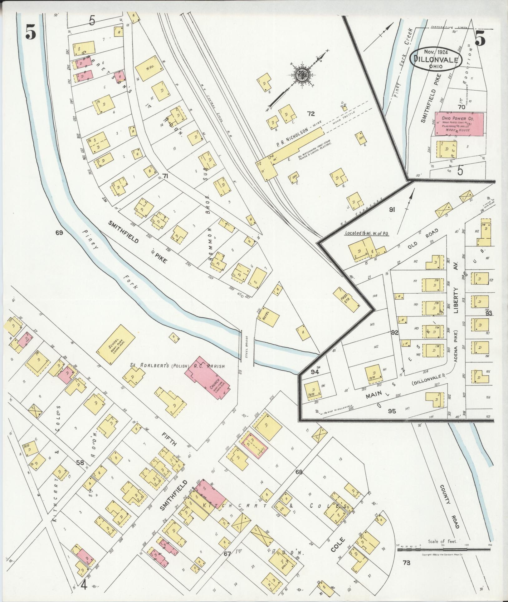 Sanborn Fire Insurance Map from Dillonvale, Jefferson County, Ohio (1924), Sheet #0005 - Historic Sanborn Fire Insurance Map Print, vintage old map wall art, antique decor, genealogy gift, Ohio Ohio map