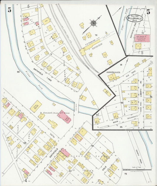 Sanborn Fire Insurance Map from Dillonvale, Jefferson County, Ohio (1924), Sheet #0005 - Historic Sanborn Fire Insurance Map Print, vintage old map wall art, antique decor, genealogy gift, Ohio Ohio map