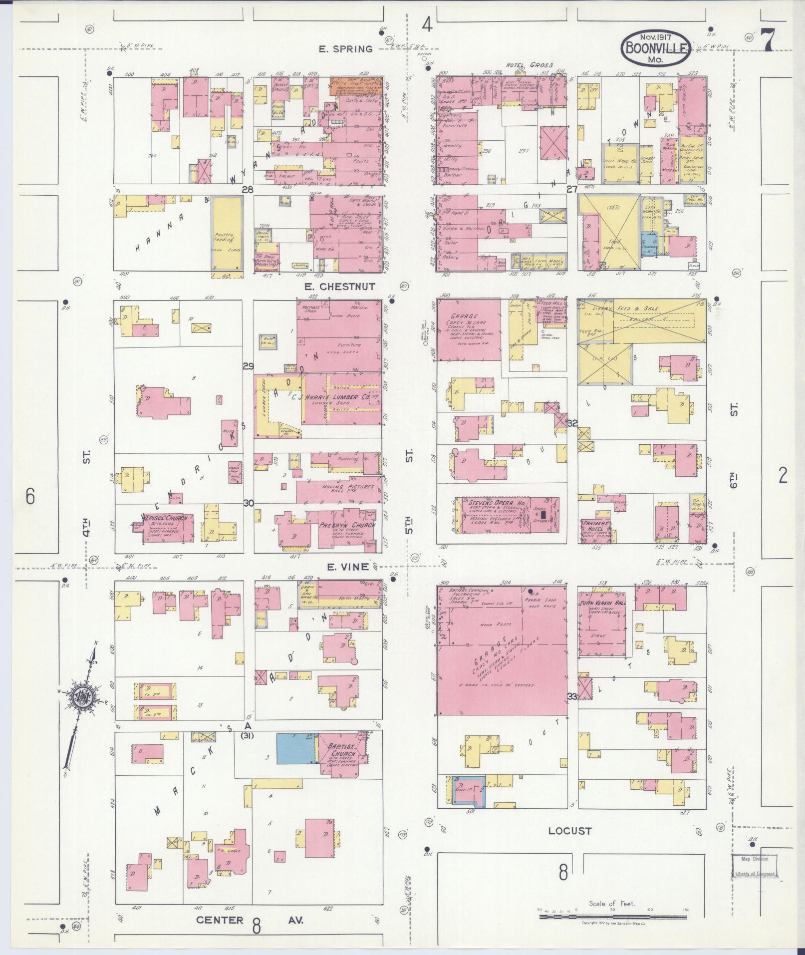 Sanborn Fire Insurance Map from Boonville, Cooper County, Missouri (1917), Sheet #0007 - Complete Map Set gallery image, historic Sanborn map, vintage wall art, Missouri Missouri