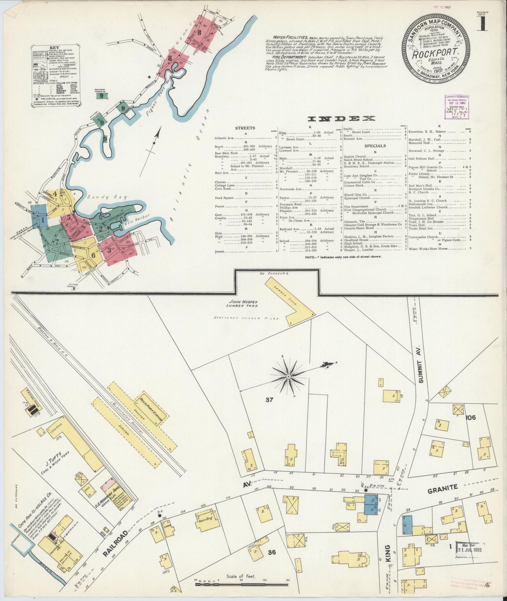 Sanborn Fire Insurance Map from Rockport, Essex County, Massachusetts (1907), Sheet #0001 - Complete Map Set gallery image, historic Sanborn map, vintage wall art, Massachusetts Massachusetts