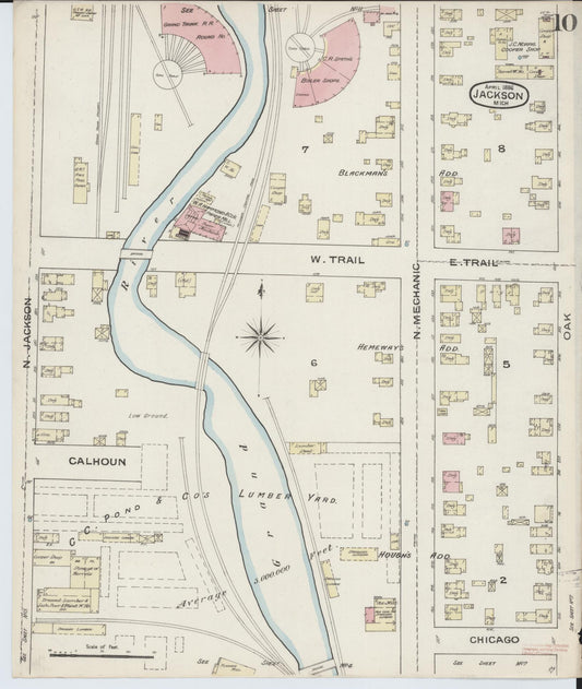 Sanborn Fire Insurance Map from Jackson, Jackson County, Michigan (1886), Sheet #0010 - Historic Sanborn Fire Insurance Map Print, vintage old map wall art, antique decor, genealogy gift, Michigan Michigan map