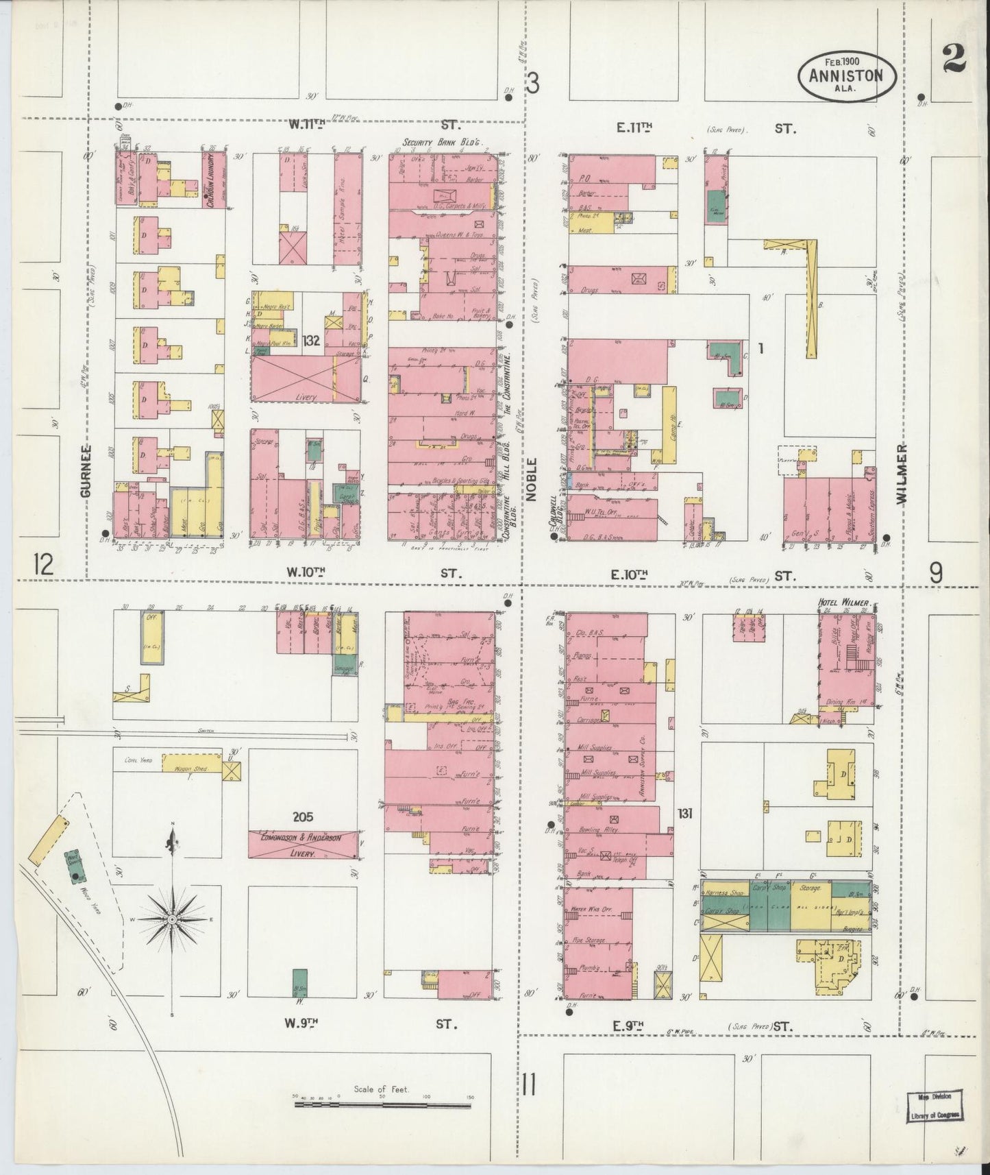 Sanborn Fire Insurance Map from Anniston, Calhoun County, Alabama (1900), Sheet #0002 - Complete Map Set gallery image, historic Sanborn map, vintage wall art, Alabama Alabama