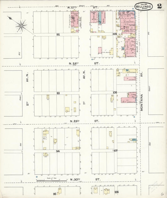 Sanborn Fire Insurance Map from Billings, Yellowstone County, Montana (1891), Sheet #0002 - Historic Sanborn Fire Insurance Map Print, vintage old map wall art, antique decor, genealogy gift, Montana Montana map