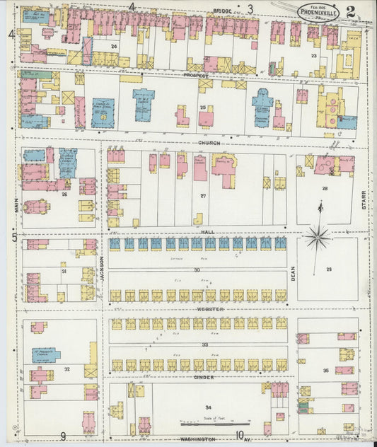 Sanborn Fire Insurance Map from Phoenixville, Chester County, Pennsylvania (1906), Sheet #0002 - Historic Sanborn Fire Insurance Map Print, vintage old map wall art, antique decor, genealogy gift, Pennsylvania Pennsylvania map