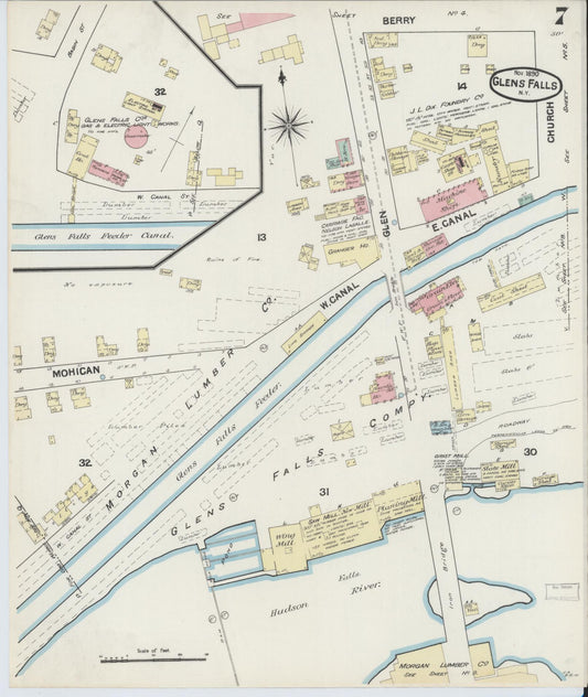 Sanborn Fire Insurance Map from Glens Falls, Warren County, New York (1890), Sheet #0007 - Historic Sanborn Fire Insurance Map Print, vintage old map wall art, antique decor, genealogy gift, New York New York map