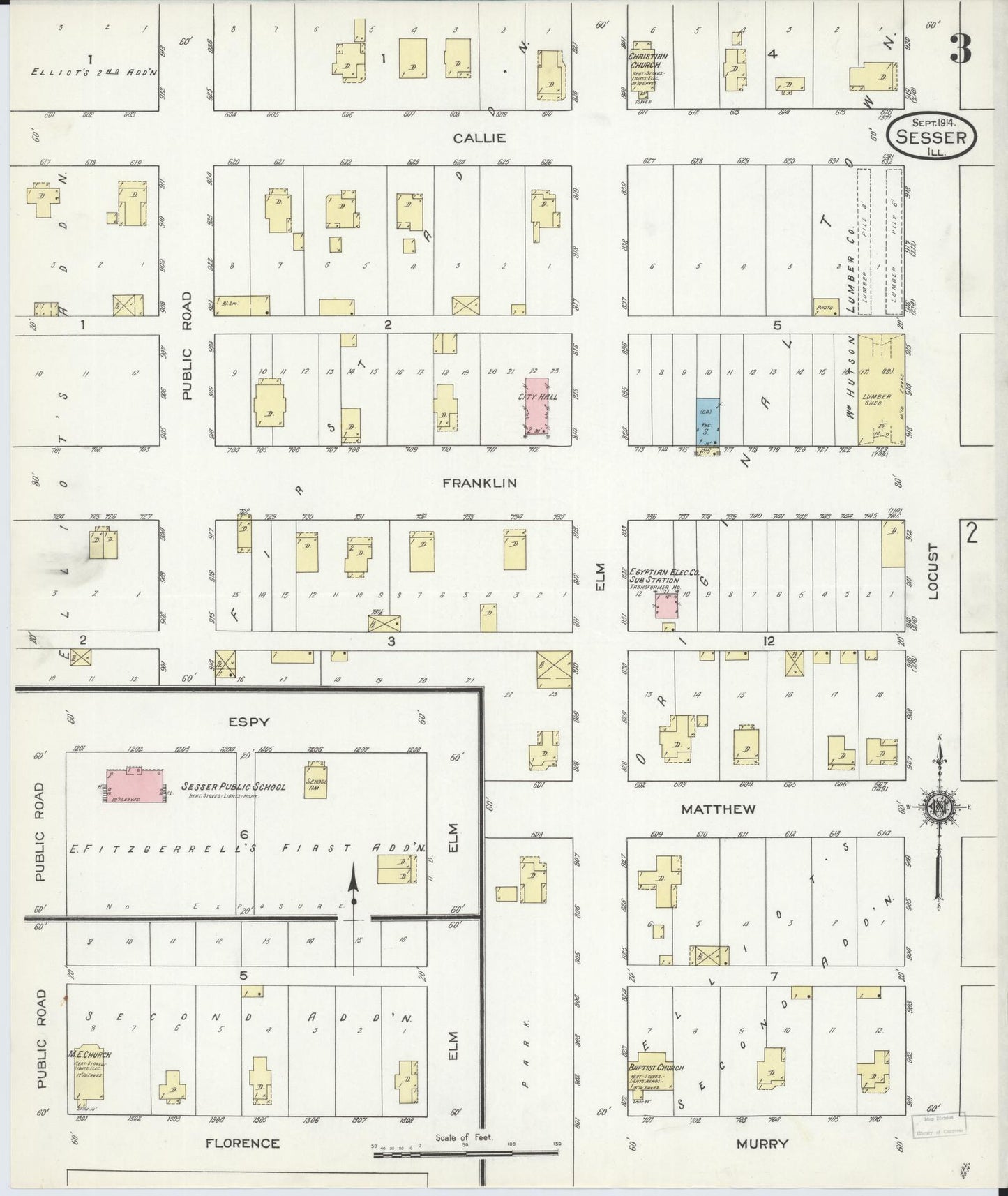 Sanborn Fire Insurance Map from Sesser, Franklin County, Illinois (1914), Sheet #0003 - Complete Map Set gallery image, historic Sanborn map, vintage wall art, Illinois Illinois