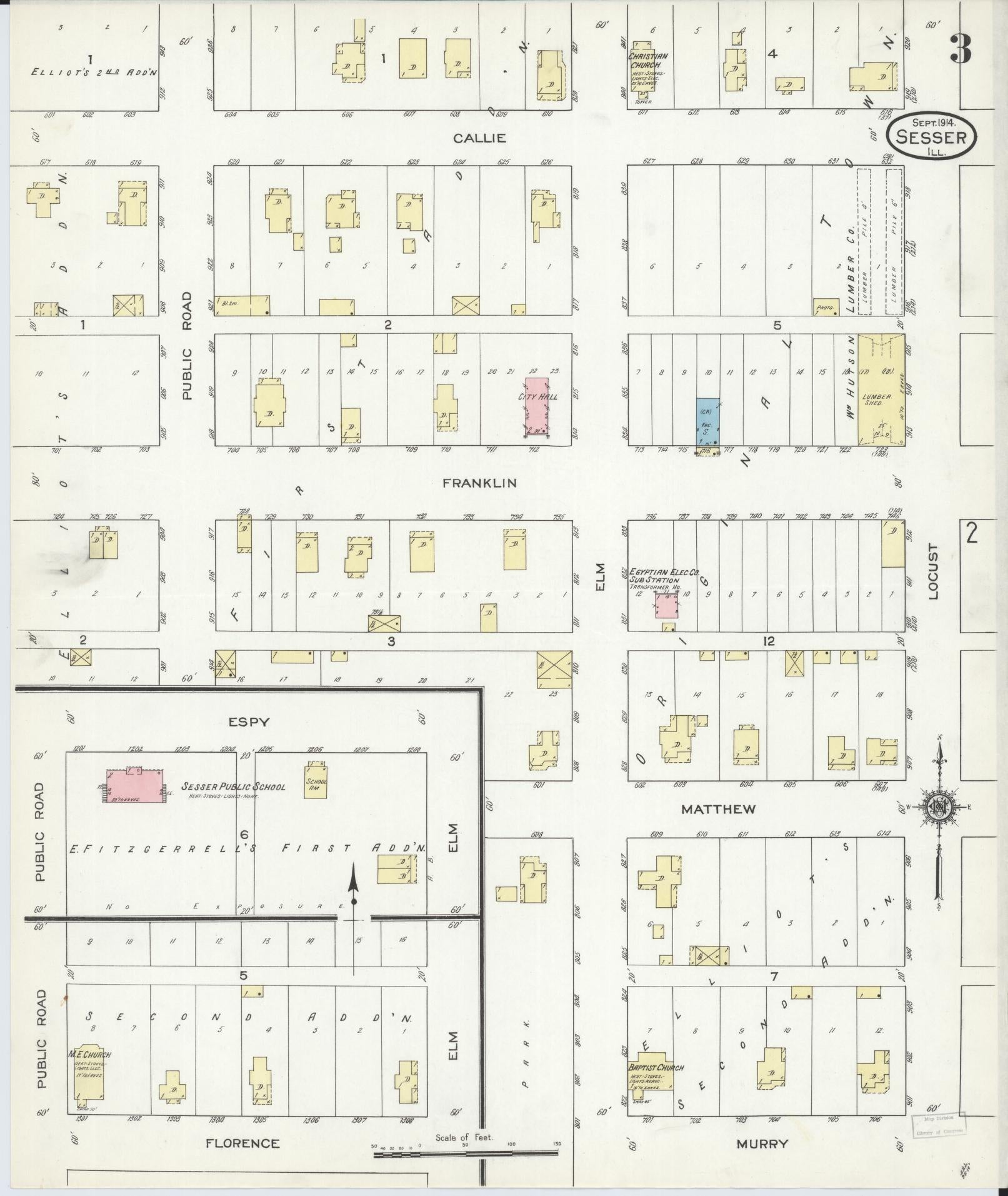 Sanborn Fire Insurance Map from Sesser, Franklin County, Illinois (1914), Sheet #0003 - Complete Map Set gallery image, historic Sanborn map, vintage wall art, Illinois Illinois
